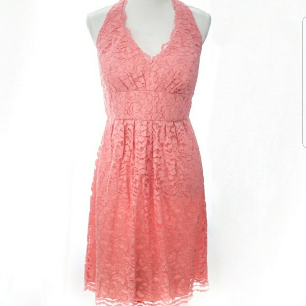 Davids Bridal coral pink dress